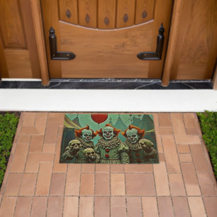 Three Creepy Clowns Skull Fear Design Fiber Doormat