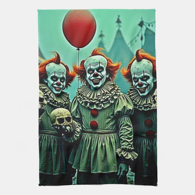 Three Creepy Clowns Skull Fear Design Kitchen Towel (Vertical)