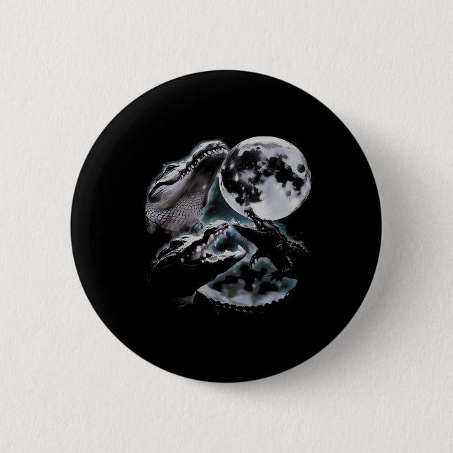 Three Crocodiles Moon Funny 3 Alligator Dead Moon  Button (Front)