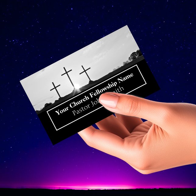 Three Cross Monochrome Sunrise Church Pastor Business Card (Three Cross Monochrome Sunrise Church Pastor Business Cards)
