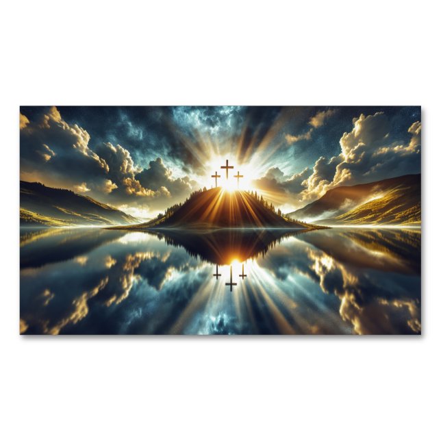 Three Crosses at a Lake  Business Card Magnet (Front)