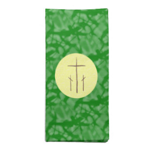 Three Crosses Calvary on Yellow on Green Fractal Cloth Napkin