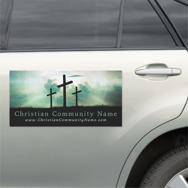 Three Crosses, Christianity, Religious Car Magnet (In Situ)