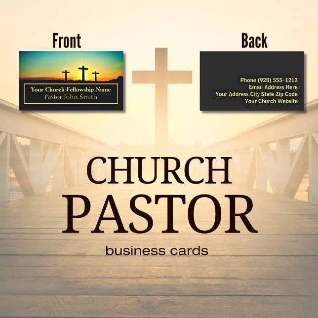 Three Crosses Church Pastor Business Cards (Sunset Three Crosses Church Pastor Cards)