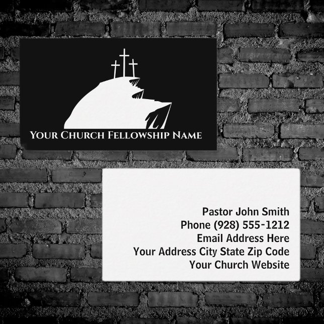 Three Crosses Cliff Black/White Church Pastor  Business Card (Three Crosses Cliff Black/White Church Pastor Business Card)