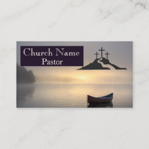 Three Crosses Empty Boat Sunrise Church Pastor  Business Card