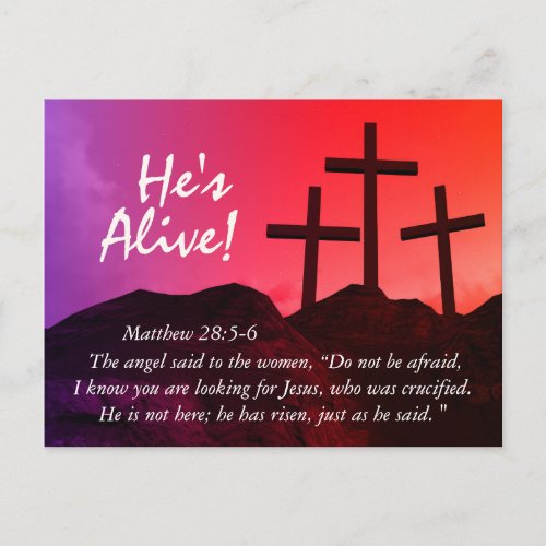 Three Crosses Hes Alive Easter Postcard