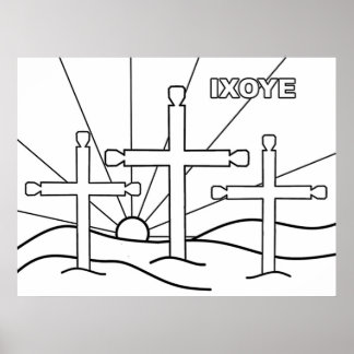 Three Crosses on a Hill Poster