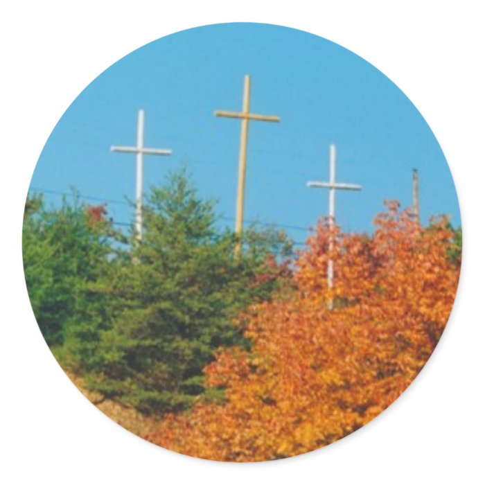 Three Crosses On A Hill Sticker