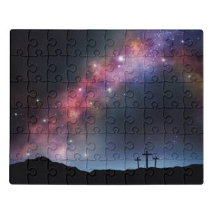 Three Crosses on a Hillside under the Milky Way Jigsaw Puzzle