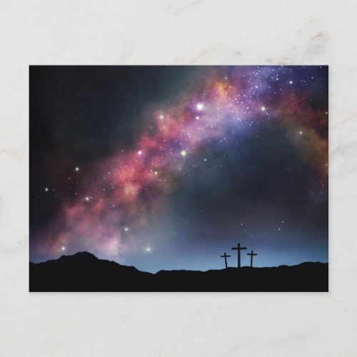 Three Crosses on a Hillside under the Milky Way Postcard