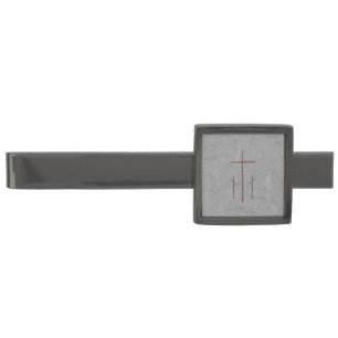 Three Crosses on Calvary Gunmetal Finish Tie Bar