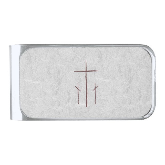 Three Crosses on Calvary Silver Finish Money Clip (Front)
