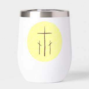 Three Crosses on Calvary Yellow Drinking Thermal Wine Tumbler