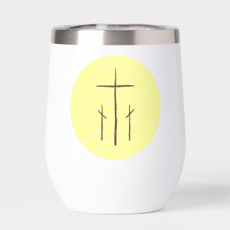 Three Crosses on Calvary Yellow Drinking Thermal Wine Tumbler