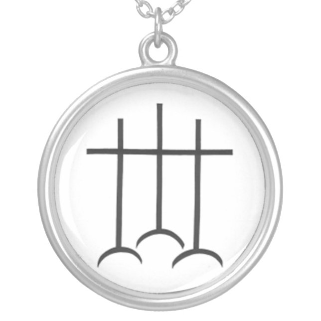 Three Crosses on Golgotha Silver Plated Necklace (Front)