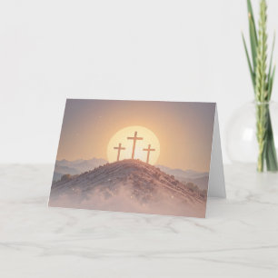 Three Crosses on the Hill Religious Easter Holiday Card