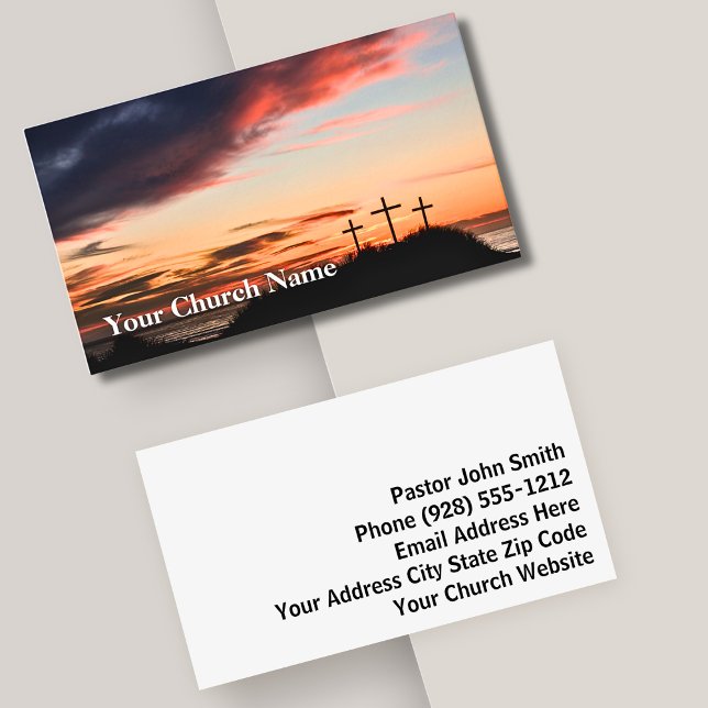 Three Crosses  Orange Sunset Service Church Pastor Business Card (Creator Uploaded)