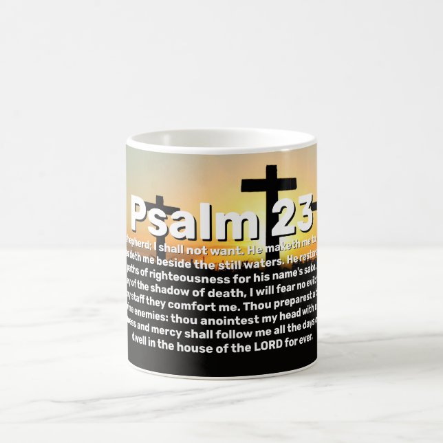 Three Crosses Psalm 23 Sunset Bible Verse Coffee Mug (Center)