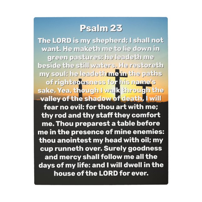 Three Crosses Psalm 23 Sunset Christian Wall Art (Front)
