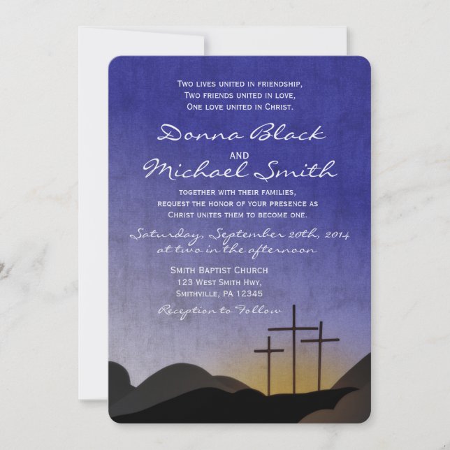 Three Crosses Religious Wedding Invitation (Front)