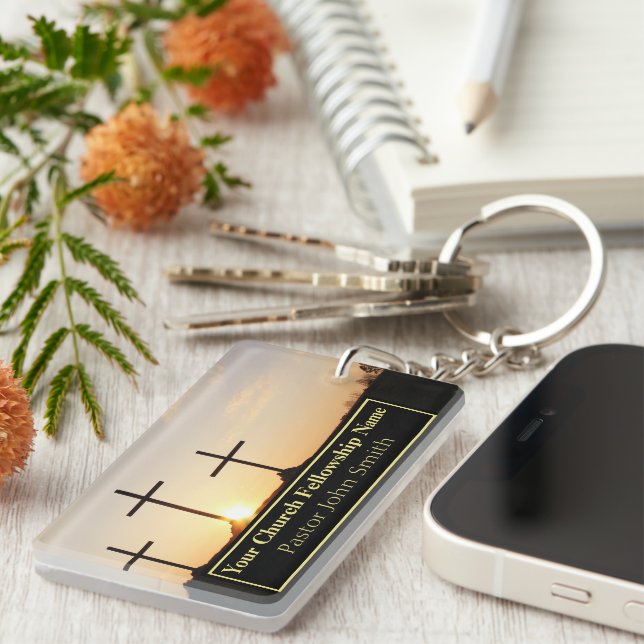 Three Crosses Sunrise Church Pastor Business  Keychain (Front Right)