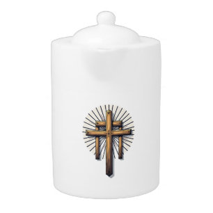 Three Crosses Vintage Engraving Faith Tee (1) Teapot