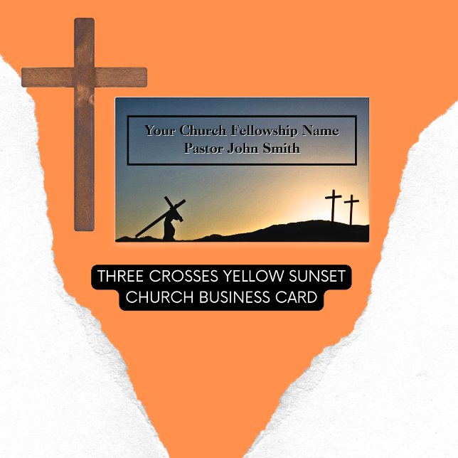 Three Crosses Yellow Sunset Church Business Card (Creator Uploaded)