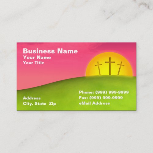Three Crucifixes on Hill Against Beautiful Sunset Business Card