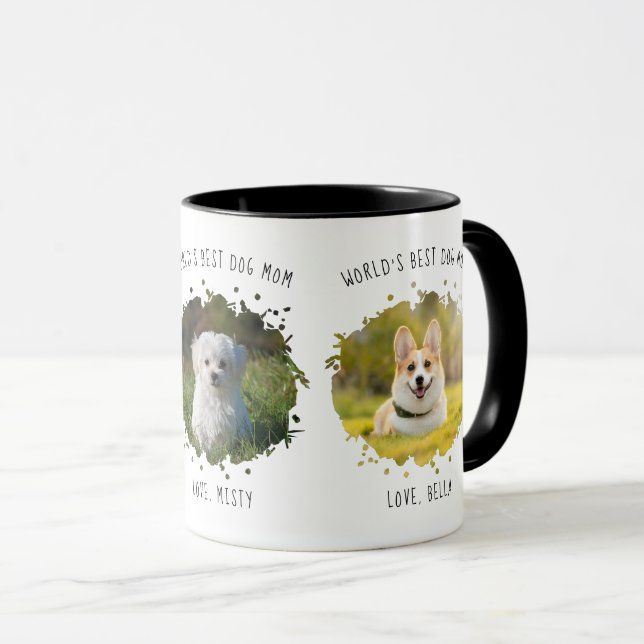 Three Custom Pet Photos World's Best Dog Mom Mug (Front Right)