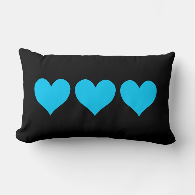 Three Cute Aqua Blue Hearts Lumbar Pillow (Front)