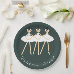 Three Cute Ballerinas , White Dresses Paper Plates