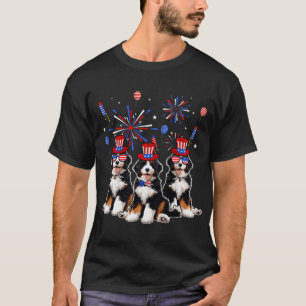 Three Cute Bernedoodles Sunglasses American Flag T-Shirt
