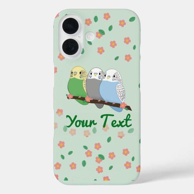 Three Cute Budgies Floral Cherry Blossom Case-Mate iPhone Case (Back)