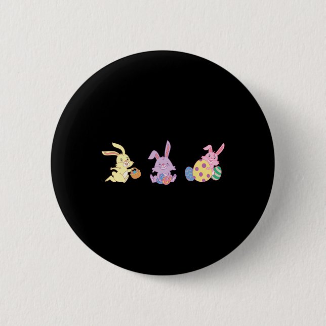 Three Cute Bunnies Carrying Easter Byskets For Kid Button (Front)