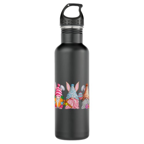 Three Cute Bunny Gnomes Carrots Hunting Eggs Easte Stainless Steel Water Bottle