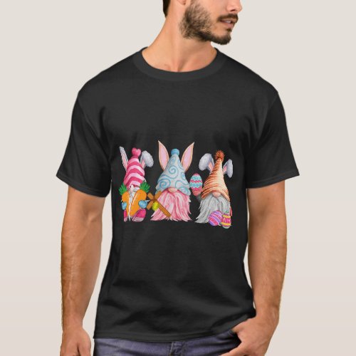Three Cute Bunny Gnomes Carrots Hunting Eggs Easte T_Shirt