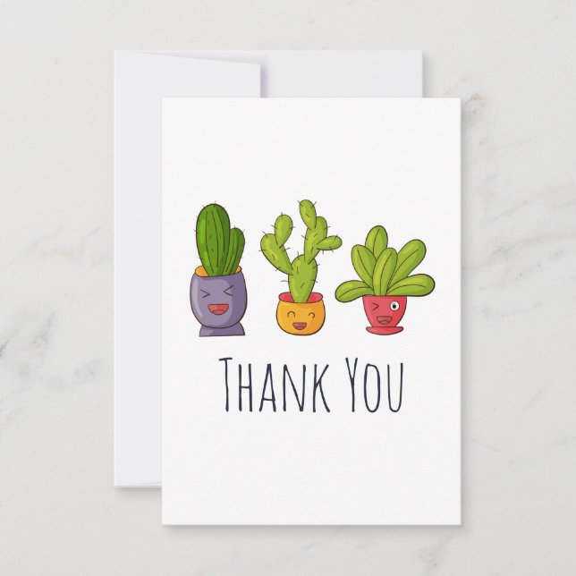Three Cute Cactus Illustration Thank You Card (Front)
