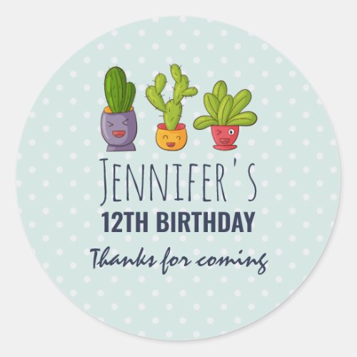 Three Cute Cactus in Flower Pots Fun Birthday Classic Round Sticker
