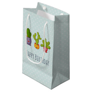 Three Cute Cactus in Flower Pots Fun Birthday Small Gift Bag