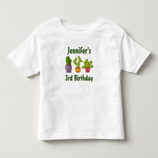 Three Cute Cactus in Flower Pots Fun Birthday Toddler T-shirt (Front)