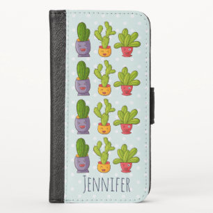 Three Cute Cactus in Flower Pots Fun Illustration iPhone X Wallet Case