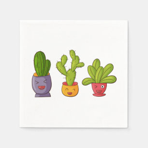 Three Cute Cactus in Flower Pots Fun Illustration Napkins