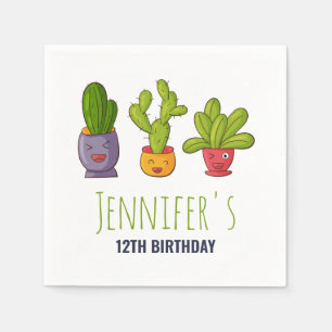 Three Cute Cactus in Flower Pots Fun Illustration Napkins