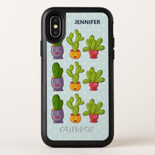 Three Cute Cactus in Flower Pots Fun Illustration OtterBox Symmetry iPhone X Case