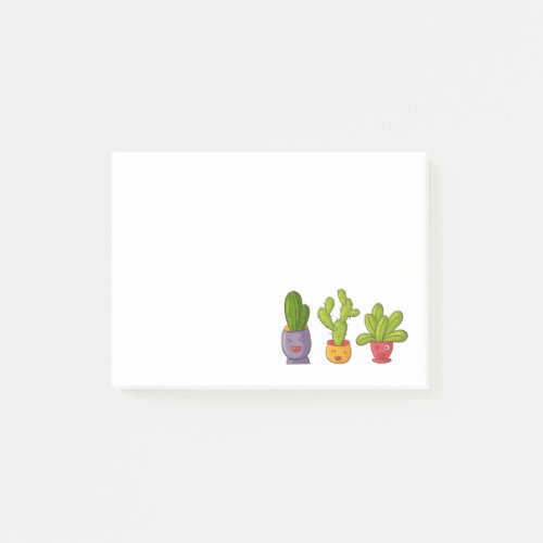 Three Cute Cactus in Flower Pots Fun Illustration Post_it Notes