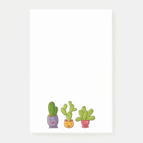 Three Cute Cactus in Flower Pots Fun Illustration Post_it Notes