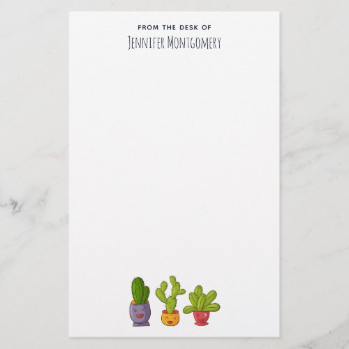 Three Cute Cactus in Flower Pots Fun Illustration Stationery