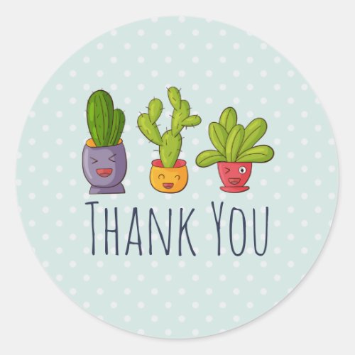 Three Cute Cactus in Flower Pots Fun Thank You Classic Round Sticker