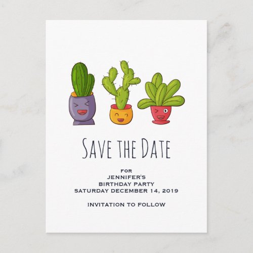 Three Cute Cactus in Flower Pots Save the Date Invitation Postcard
